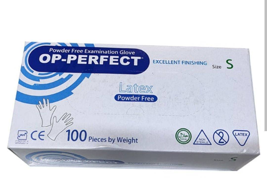 دستکش لاتکس op perfect بدون پودر (بسته ۱۰۰ عددی )